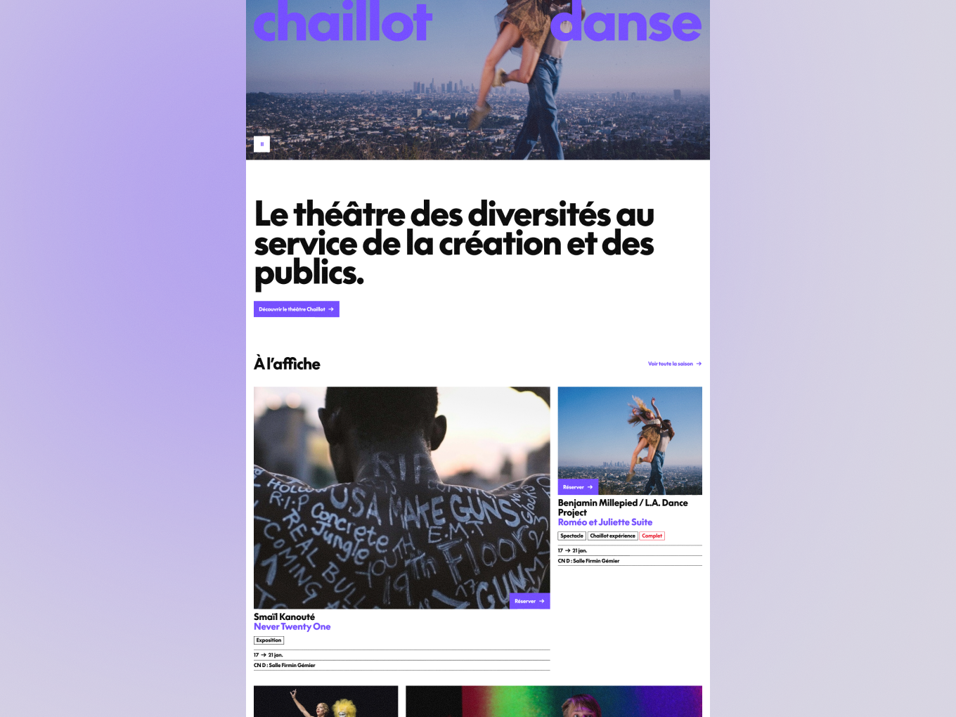 Page d'accueil du nouveau site internet de Chaillot Danse, par Danka