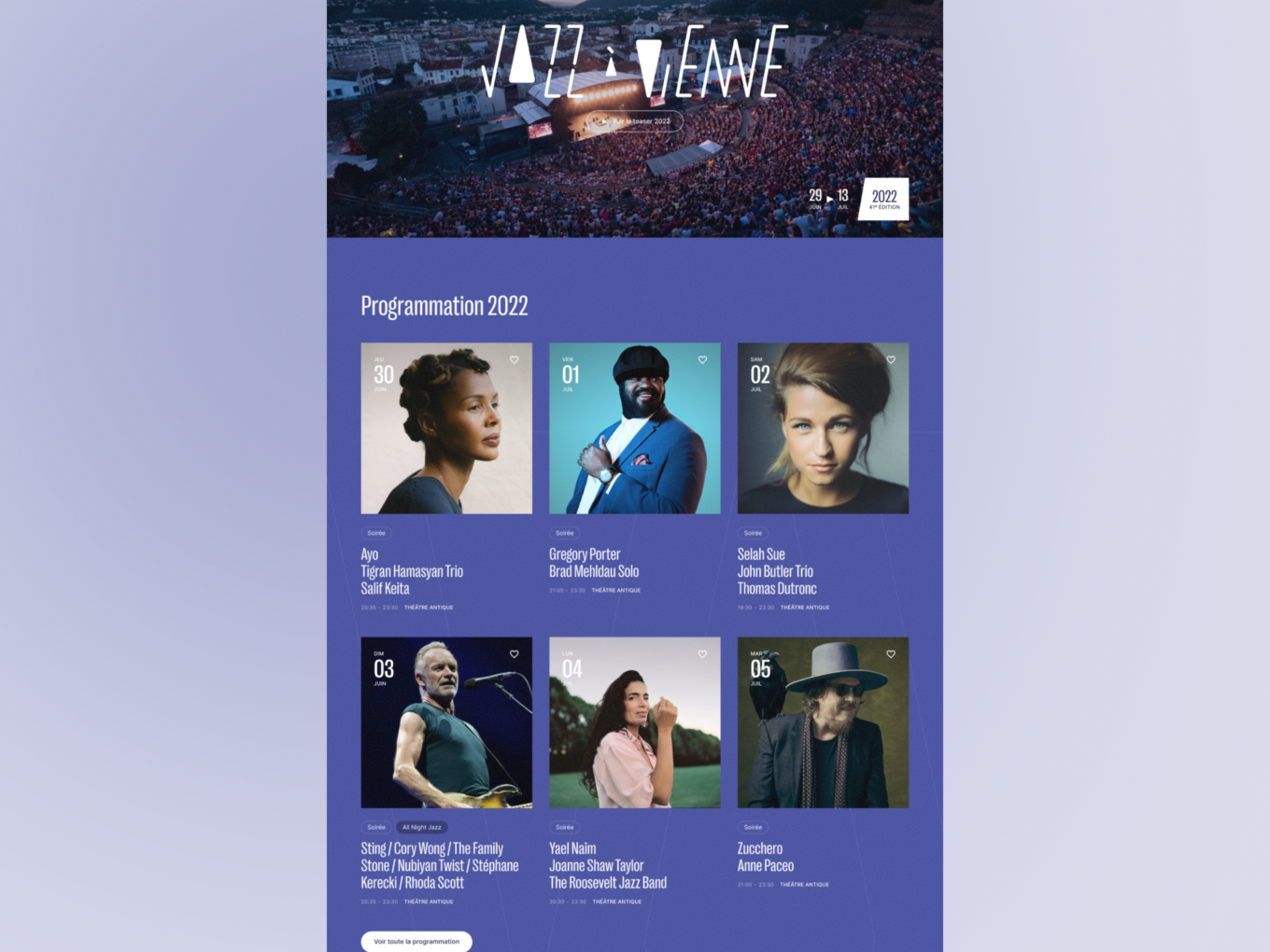 Design UX/UI de la page d'accueil du nouveau site Jazz à Vienne