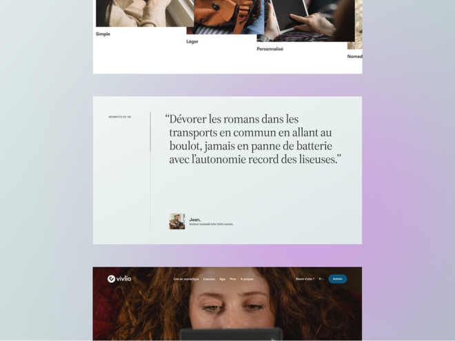 Écran témoignage du nouveau site institutionnel Vivlio