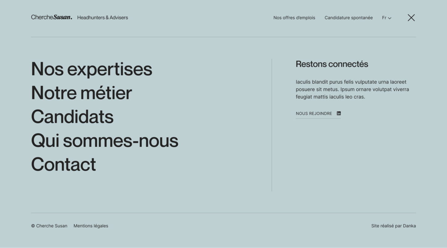 Création de l'identité visuelle et du site internet de Cherche Susan, cabinet de recrutement à Paris