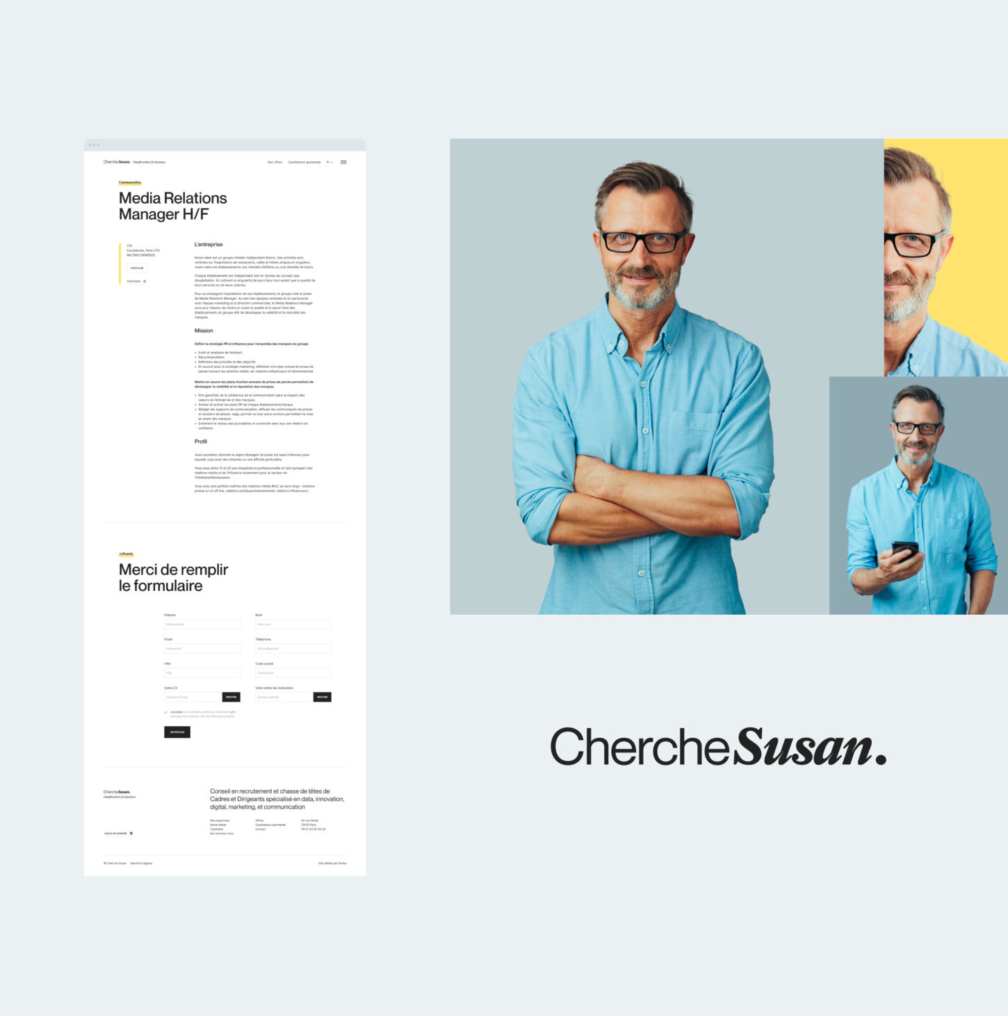 Création de l'identité visuelle et du site internet de Cherche Susan, cabinet de recrutement à Paris